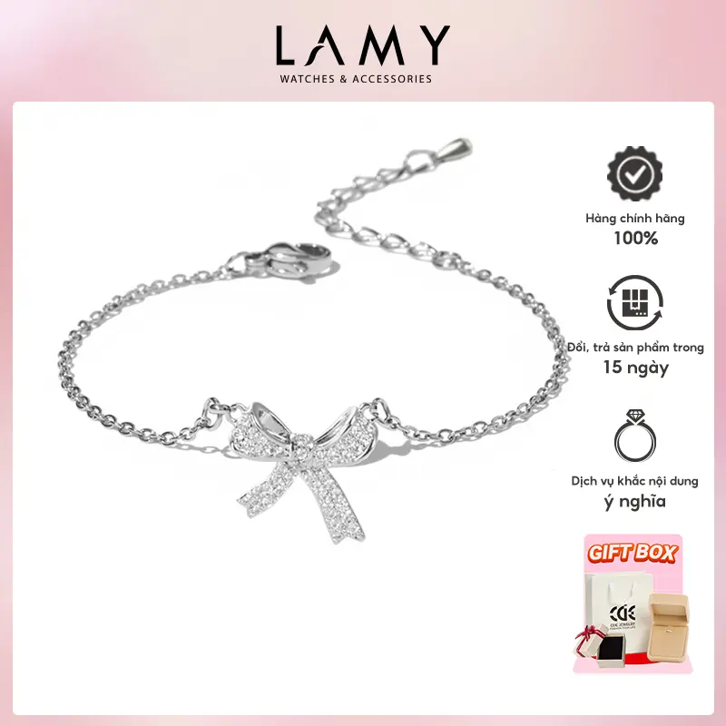 Vòng tay bạc nữ CDE Bow Bracelet CDE2030SV kèm phụ kiện