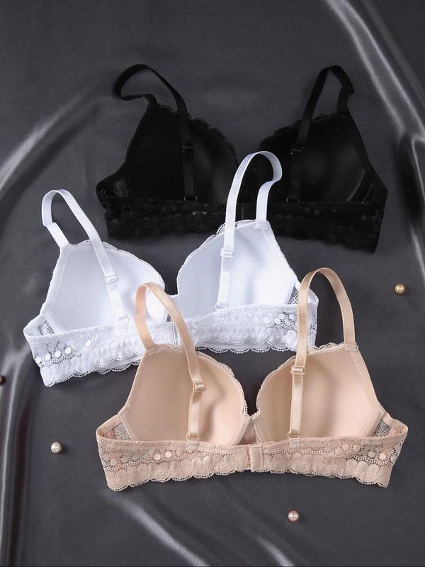 Women's Solid Color Lace Push Up Bra, Comfortable Breathable Underwire Bra, Soft Lingerie for Daily Wear 5