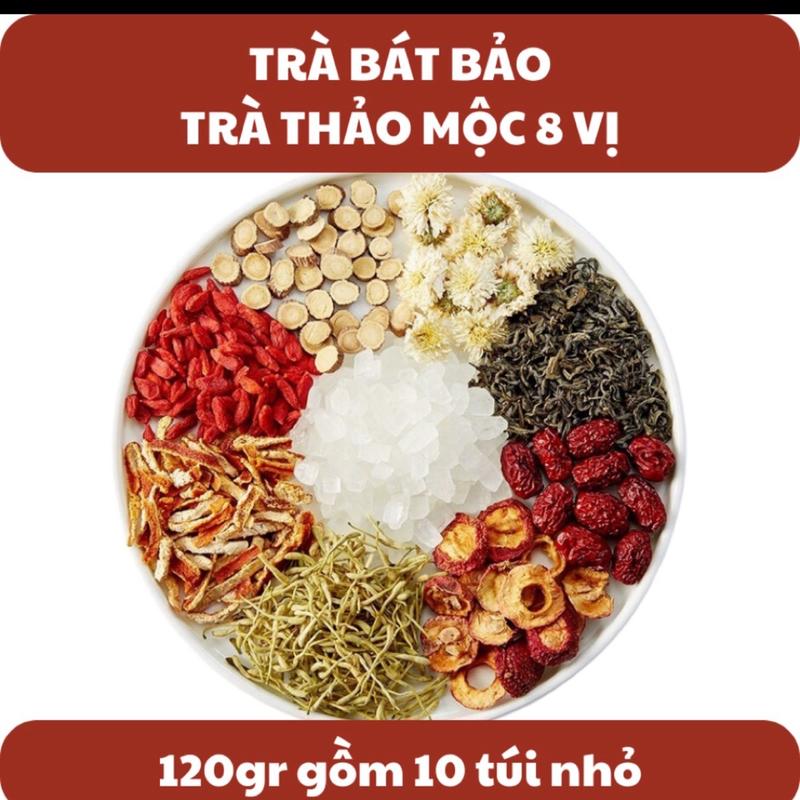 Trà thảo mộc bát bảo set 120g 10 gói nhỏ gồm cúc tiến vua bông kim ngân cam thảo vỏ quýt táo đỏ kỷ tử trà xanh sơn tra thanh nh iệt đep d a