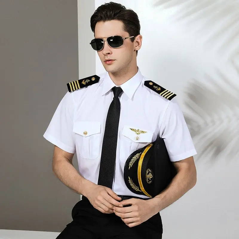 Áo Sơ Mi Thủy Thủ, Đồng Phục Phi Công Nam, Áo Sơ Mi Đội Trưởng, Áo Sơ Mi Phi Công Hàng Không, Áo Sơ Mi Rỗng Quần Áo Biểu Diễn Phi Hành Đoàn, Áo Sơ Mi Trắng