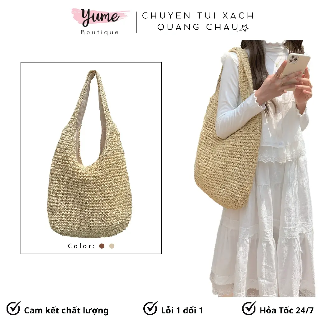 Túi Tote Rơm Đi BIển Cỡ Lớn, Túi Cói Đeo Vai Đi Chơi Đi Du Lịch Thời Trang Yu70