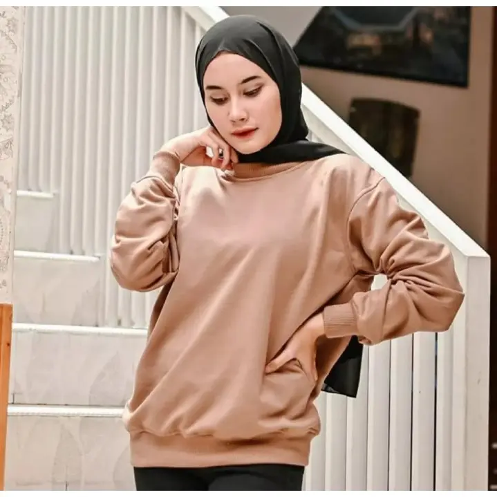 Sweater Wanita Polos Crewneck Flecee Size M L XL 0
