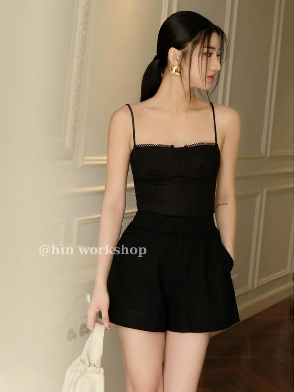 HÌN QUẦN đùi lưng cao hack dáng ống rộng chữ A hàng thiết kế Jolie Short Ảnh chính chủ Nữ Women Pants