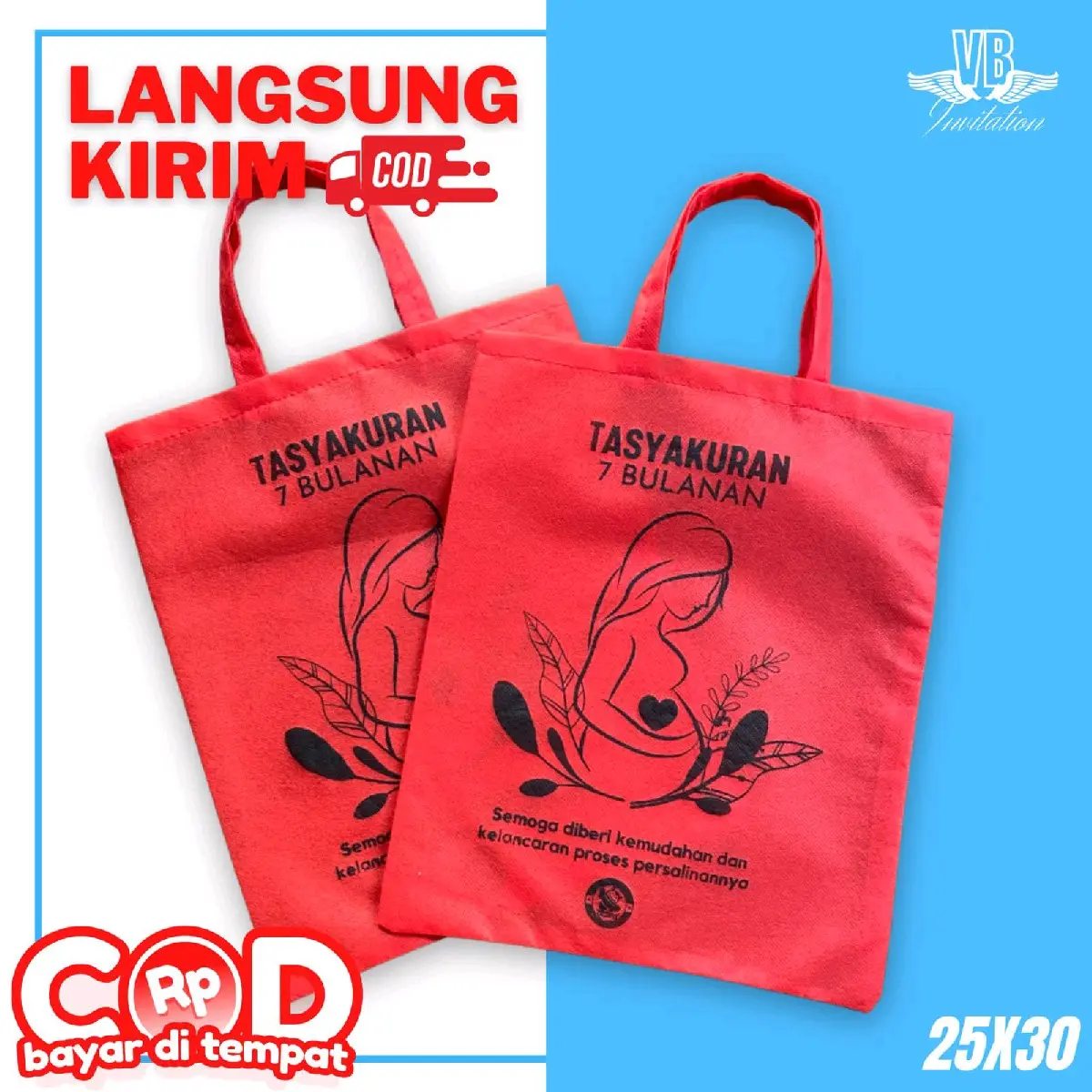 ( Isi 50 Biji ) Souvenir Tas Bingkisan Hajatan Syukuran 7 Bulanan Bahan Spunbond Premium F 25x30 Siap Langsung Kirim
