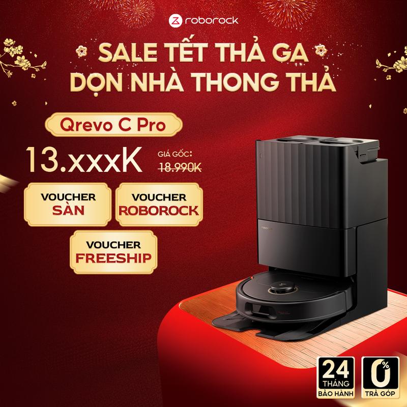  Roborock Qrevo C Pro robot hút bụi lau nhà | Lực hút 18500 Pa | Tự động giặt giẻ 60°C sấy khô khí nóng | Bảo hành 2 năm 