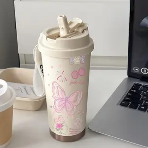 Butterfly FlowerTumbler Kopi Stainless Steel CUP 500 ML Vacuum Mug Termos Coffee Cup