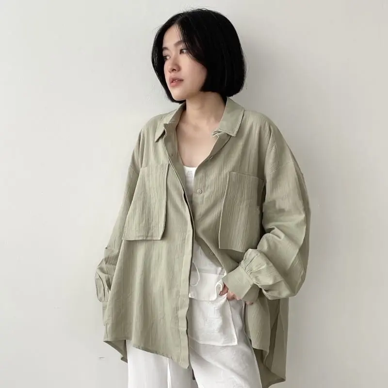 Gea Top | Kemeja Oversize Linen Wanita - Linen Crinkle Shirt - Atasan Wanita Lengan Panjang 1
