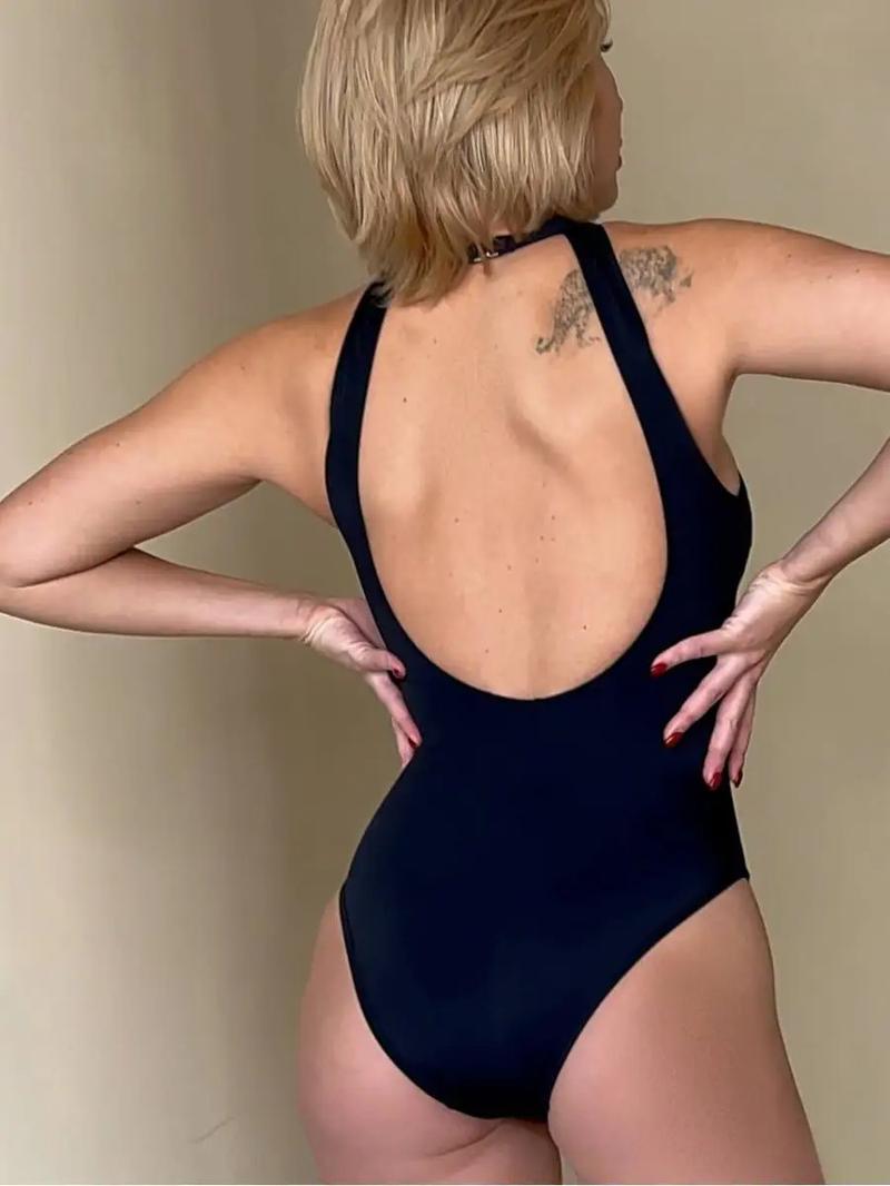 Product Introduction of 2024 Russian Black Sexy Hollow out One Piece Swimsuit Hot Sale Halter Backless Yi-Style Swimsuit Bikini 4