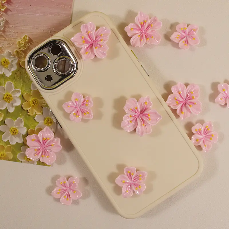 Resin Accessories DIY Simulation Cherry Blossom Handmade Cream Glue Phone Case, Headband , Shoe Flower Brooch