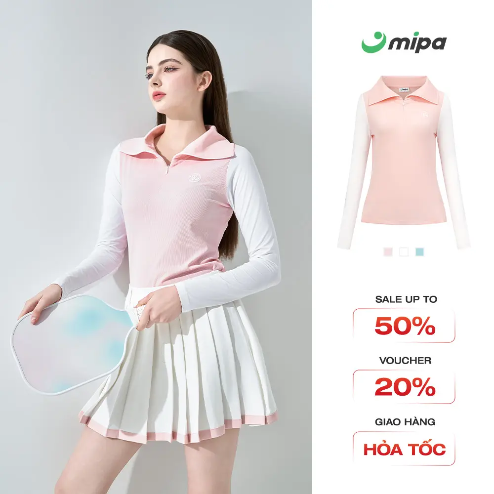 Áo nữ dài tay có cổ MIPA thời trang Golf Pickleball Tennis thấm mồ hôi chống tia UV co giãn 4 chiều Nomi Top