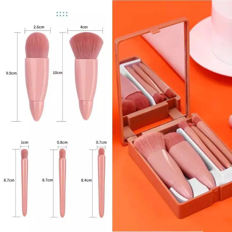 Kuas Make Up Brush isi 5 in 1 Set Box Cermin Kuas Powder Foundation Beauty Tools mini portable travel set 5