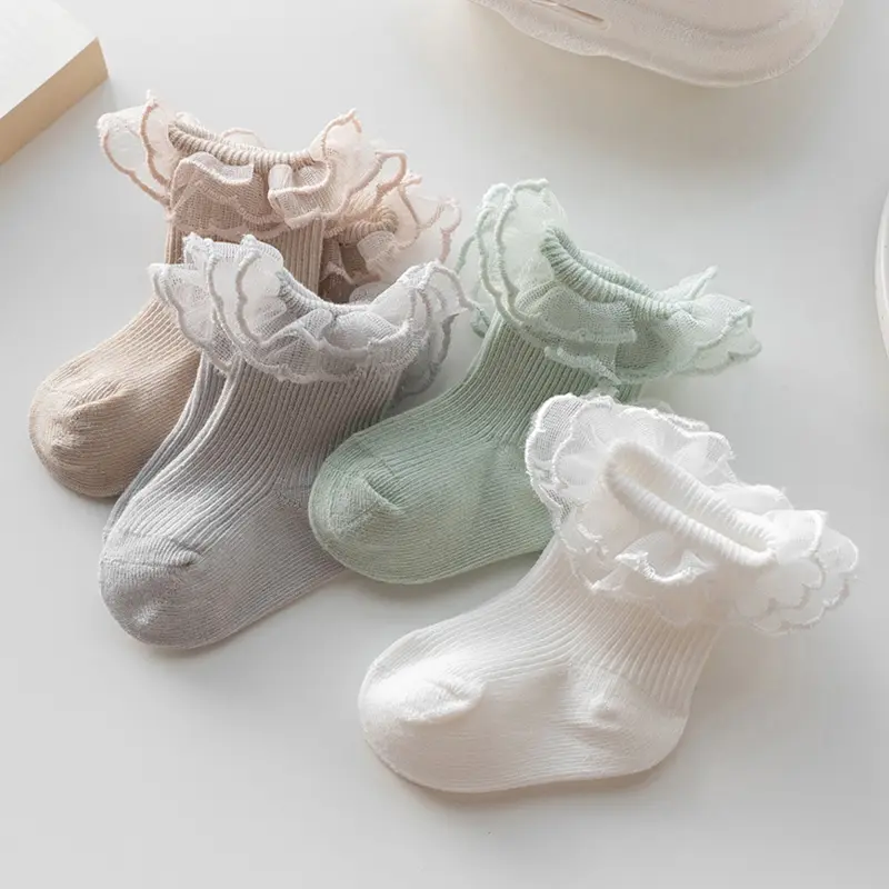 Baby Socks for Girls Lace Ruffles Toddler Sweet Anti-Skid Princess Socks Spring Fall Cute Kids Socks