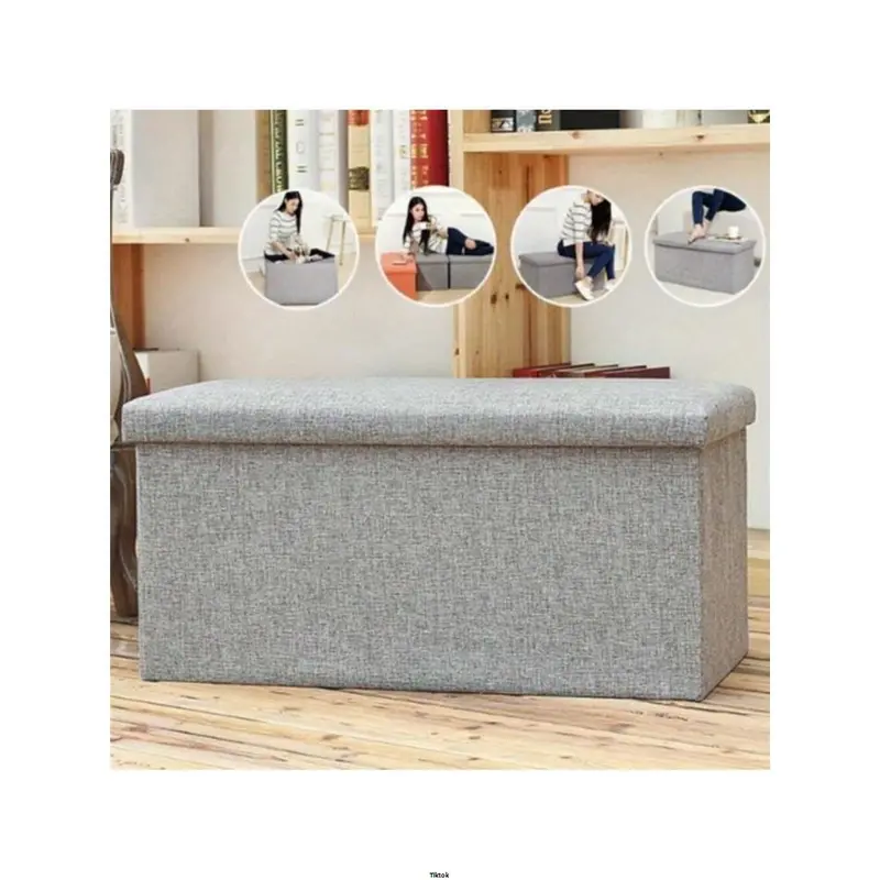 FootStool Foot Pouffe Folding Stool Seat Pouffe Ottoman Storage Folding Linen Large Double Foot Storage Boxes Grey Storage Ottoman Makeup Seat Stool Storage Box 2
