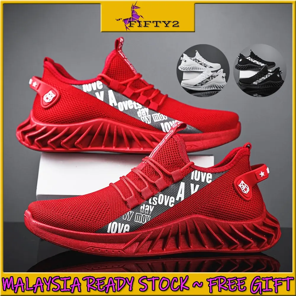 【Ready Stock】 FIFTY2 FS048 Fashion Men Flyknit Sport Shoes Breathable Sneakers Running Shoes Lelaki Kasut Sukan (HOT SALE)