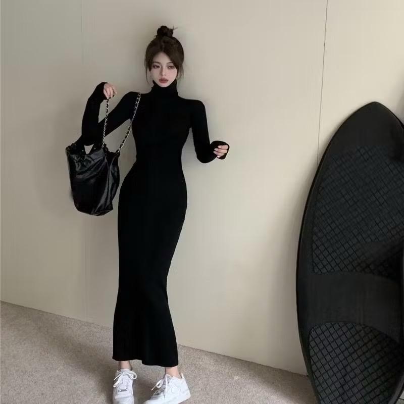 ĐẦM BODY CỔ LỌ ĐUÔI CÁ TAY DÀI, ĐẦM BODY ÔM GỌN DÀI 125cm