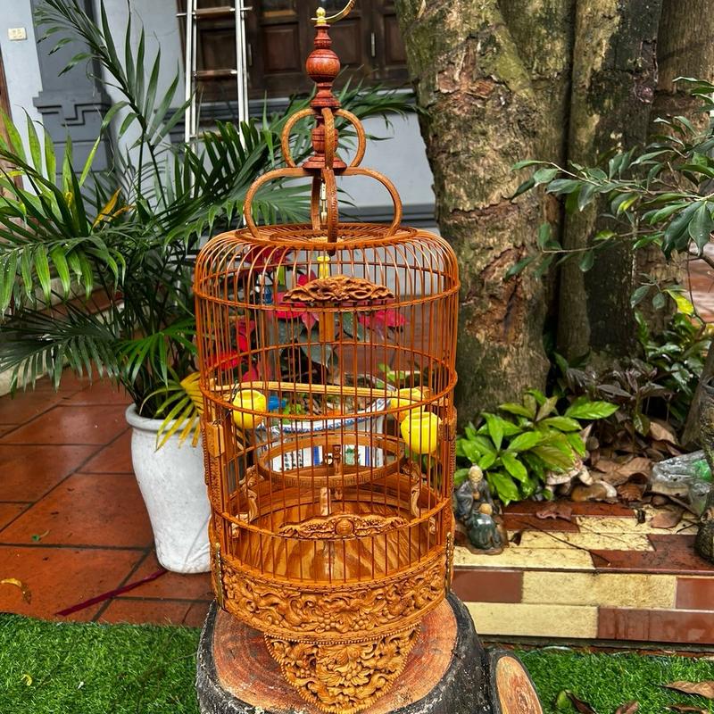 Lồng chim vanh khuyên hút mật đục chạm 3D sắc nét nan khít long khuyen