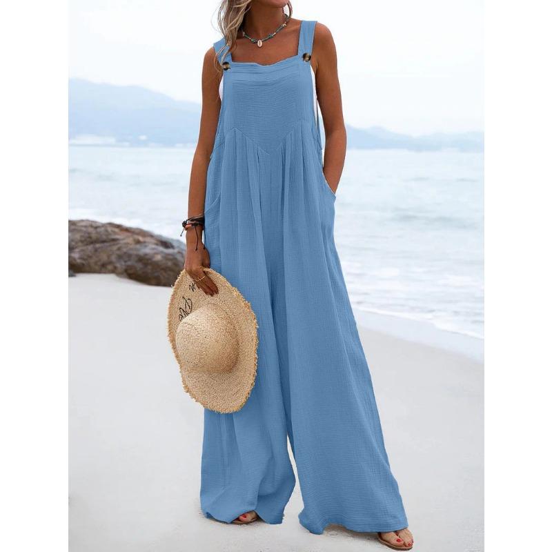Product Introduction of National style fashion solid color wide-leg jumpsuit with body clothes 9