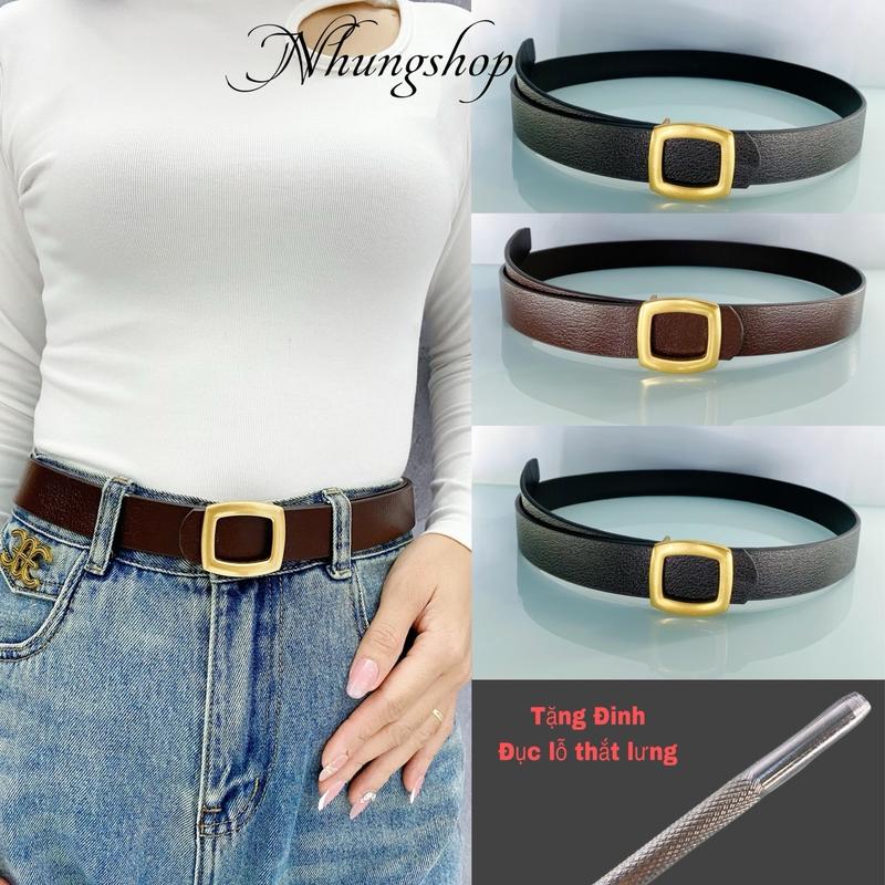 Thắt Lưng Nữ Mặt Vuông Màu Đồng Sáng ( bản dây 3cm dài 100cm