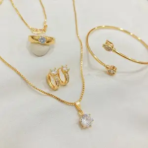 Perhiasan Set Wanita Titanium Lapis Emas Permata Satu