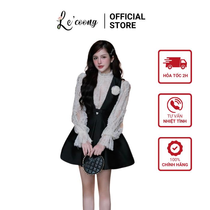 Set Yếm Tafta Tiểu Thư Đính Hoa Xoè Bồng CÓ BIGSIZE LECOONG B236 Đầm Đẹp Phối Sơ Mi Trắng Ren Lưới Sang Chảnh