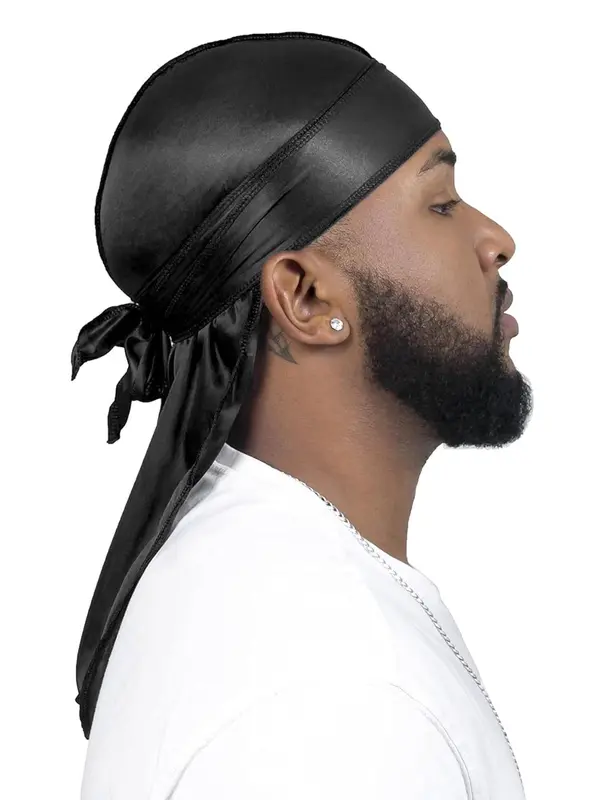 Men's Solid Color Durag, Casual Comfortable Soft Breathable Outdoor Sports Daily Hats, Fashion Bow Hat Cap Accessories for Men 0