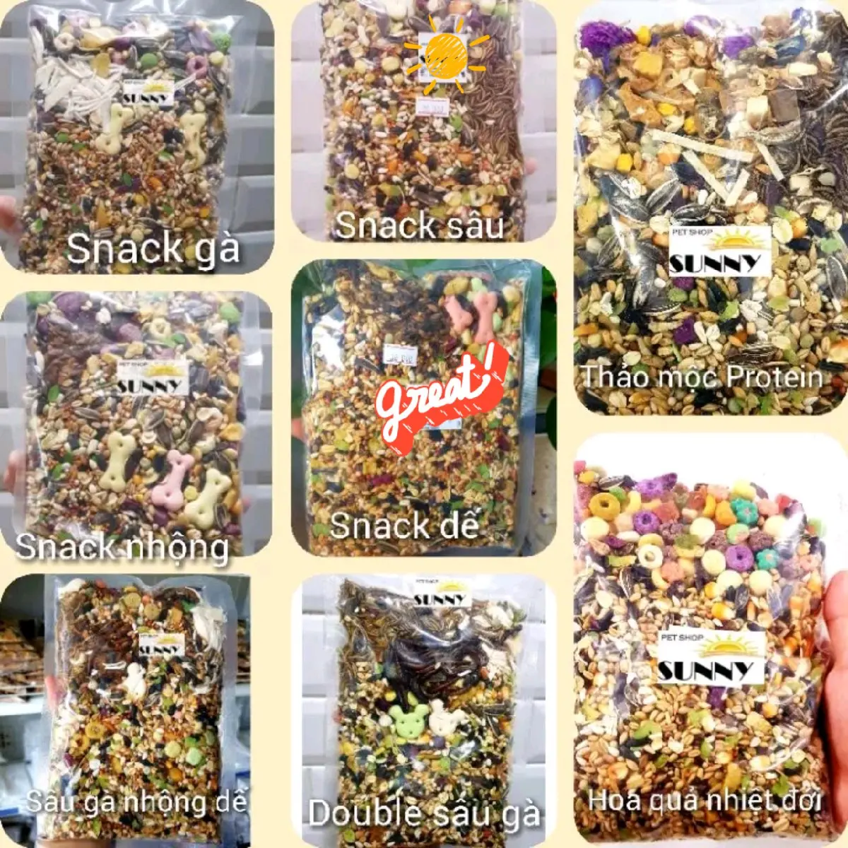 Thức ăn trộn snack/ hải sản kê chùm/thảo mộc (đã rang hạt) cho hamster 500g