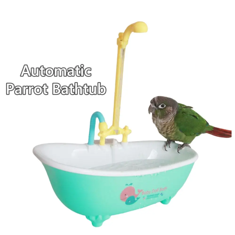New Automatic Parrot Bathtub Plastic Pink Green Bird Shower Supplies Battery Operated Cage Accessory Electric Pet Bathtub for Small Pets