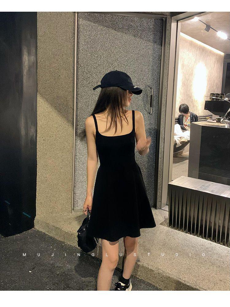 Product Introduction of Korean style sleeveless camisole black dress for women, fashion Retract your waist casual solid color A-line short skirt Summer 8