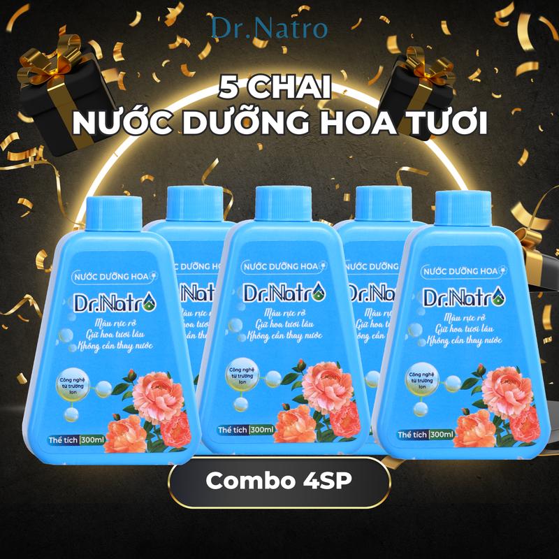 Combo 5 Nước dưỡng hoa tươi Dr Natro - Giữ hoa tươi lâu 3 - 4 tuần - Màu sắc hoa bền đẹp gấp 3 - 5 lần - Chai 300ml Women Nữ, Nước Dưỡng Hoa, nuôi dưỡng hoa tươi Gội Đầu