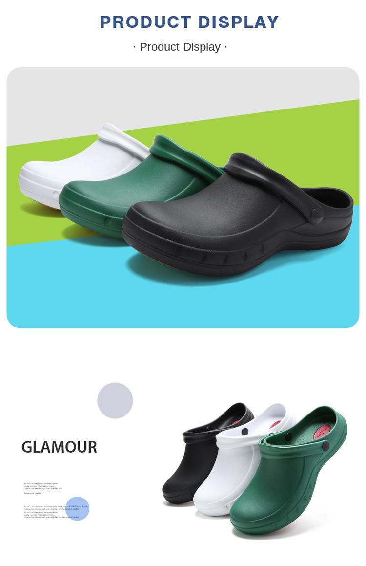 Product Introduction of Giày Đầu Bếp, Dành Cho Nam Và Nữ, Chất Liệu EVA, Dép Siêu Nhẹ, Thích Hợp Cho Bác Sĩ Và Y Tá, Giày Phẫu Thuật, Guốc Thông Gió Chống Trượt, Chống Thấm Nước Và Chống Dầu, Giày Đi Làm Đế Bằng Sandal 15