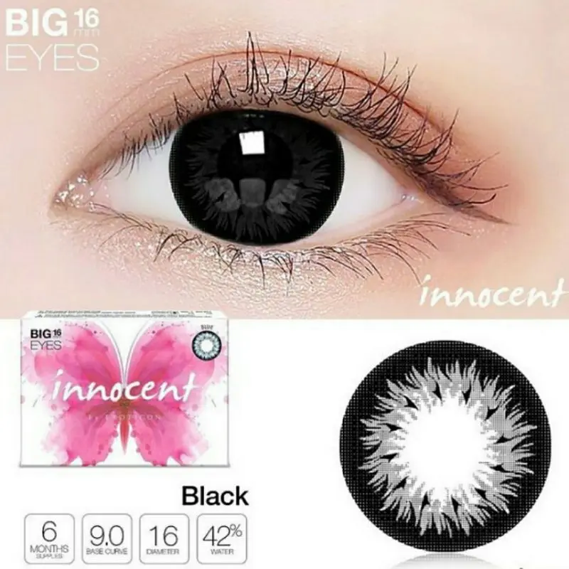 Softlens X2 INNOCENT 16 MM BLACK MINUS -0.50 S.D -10.00 by EXOTICON soflen  hitam normal