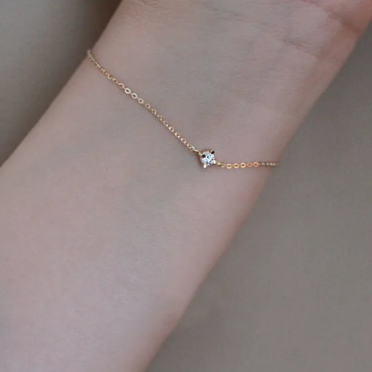 Vòng Tay Bạc Sterling S925 Mạ Vàng 14K, Phong Cách Người Nổi Tiếng Trên Internet, Thiết Kế Tối Giản, Zircon Đơn, Siêu Mịn, Dành Cho Nữ, Cung Cấp Trực Tiếp 2