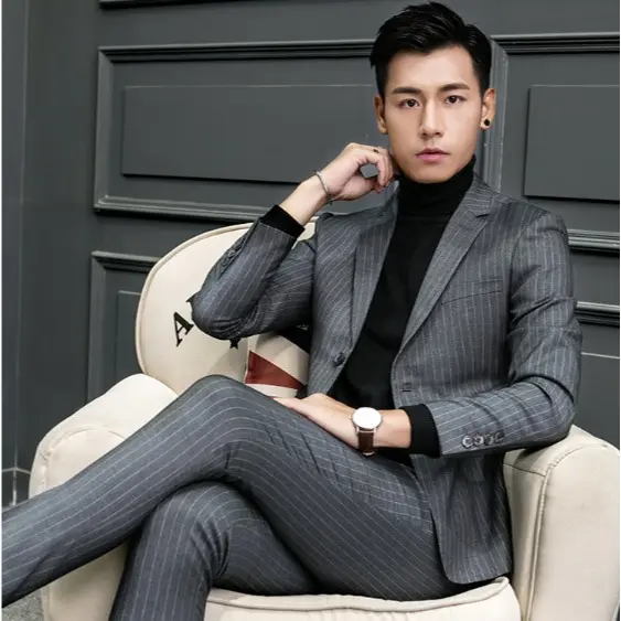 Bộ Vest Nam Đẹp 2 cúc Kẻ sọc - YeuTailor (áo Vest+quần Âu) - Thương hiệu thiết kế cao cấp Nhung Menswear 2