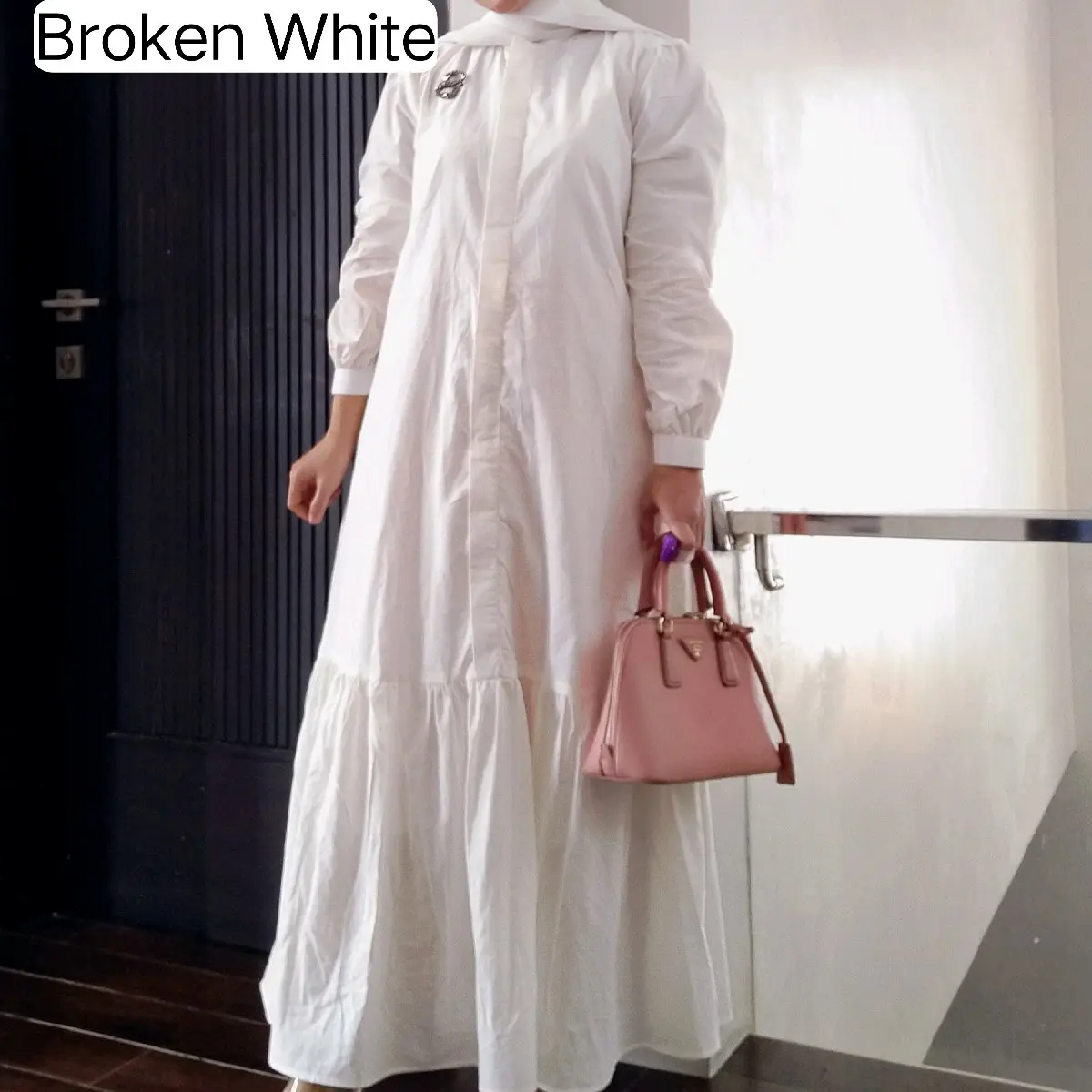 Dress Jolly warna baru bahan katun lengan Kancing Muslim Simple Elegant
