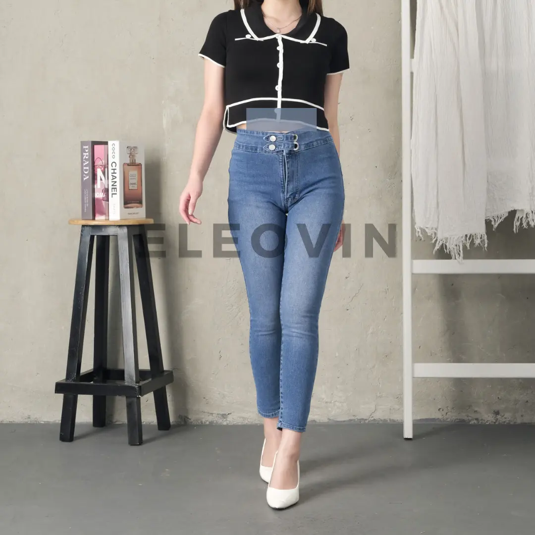 Eleovin Fashion -  Celana Panjang Highwaist Wanita Premium Polos Melar Stretch Soft Jeans || COD || - Azka Jeans (New)|