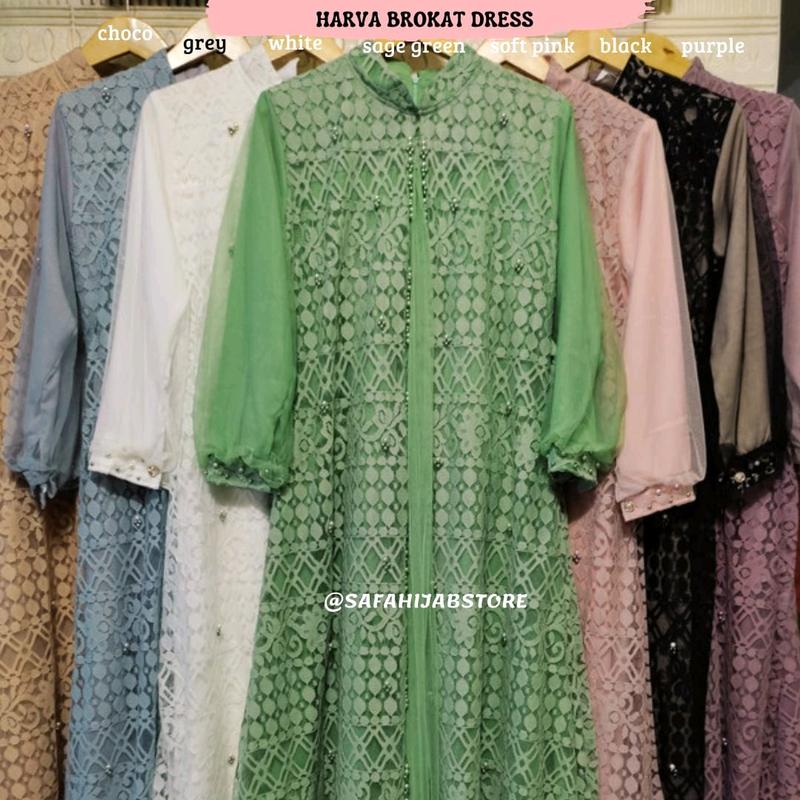 HARVA BRUKAT DRESS / DRESS  PESTA /  DRESS KONDANGAN / DRESS SERAGAMAN 0