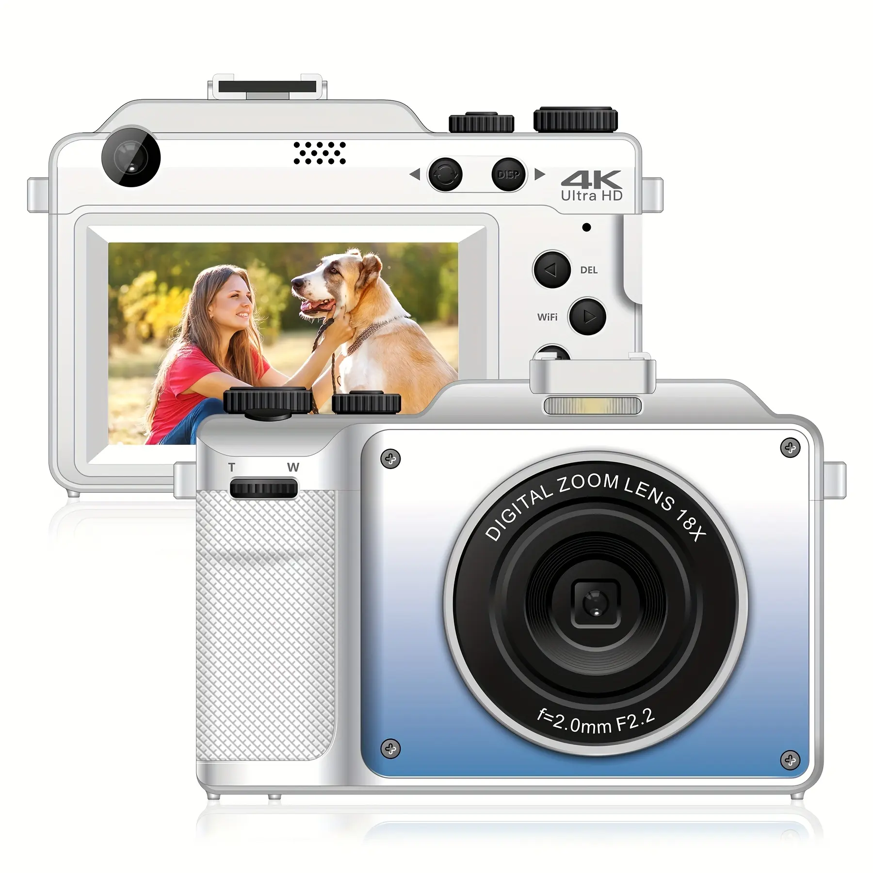 Vlogging Camera, 4K Digital Camera For WiFi, 18x Digital Zoom, Dual Lens, One Lens Each At The Front And Rear, 2 Batteries Suitable For Teens, Students, Boys, Girls, Seniors