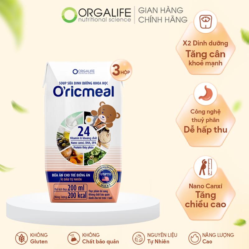 Orgalife O'RICMEAL - Soup Uống Dinh Dưỡng Cho Trẻ Từ 1-6 Tuổi - Lốc 3 Hộp 200ml Hộp - Tăng Cân Khoẻ Mạnh & Dễ Hấp Thu