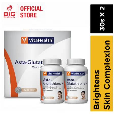 vitahealth asta-glutathione plus asta glutathione kebaikan Plus, advance formula untuk cepat cerah da Asta Gluta: Astaxanthin Dan L  Vitahealth L-Glutathione Plus 30's X
