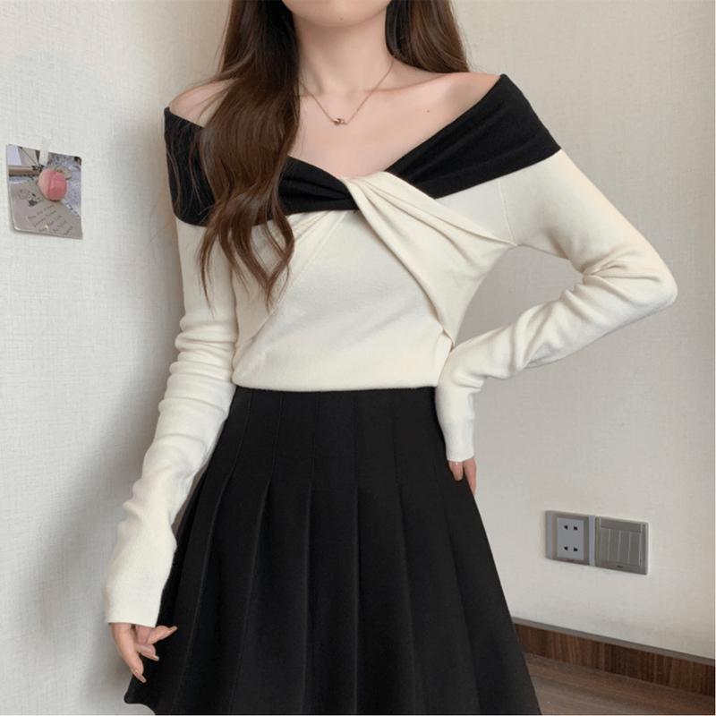 Product Introduction of Áo len trễ vai dài tay thu đông xoắn ngực chất len dệt kim phong cách trẻ trung sang trọng AL38 13