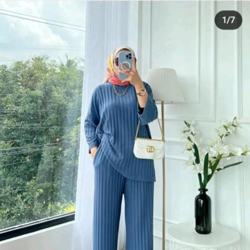 One Set Hornet Knit Premium Setelan Baju dan Celana Wanita Two Piece Set Model Terbaru 3