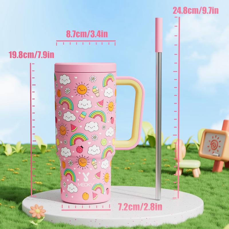 24oz Stainless Steel Vacuum Flask, Leakproof Water Bottle with Straw & Handle, Drinking Cup for Home Office School Car, Drinkware 1