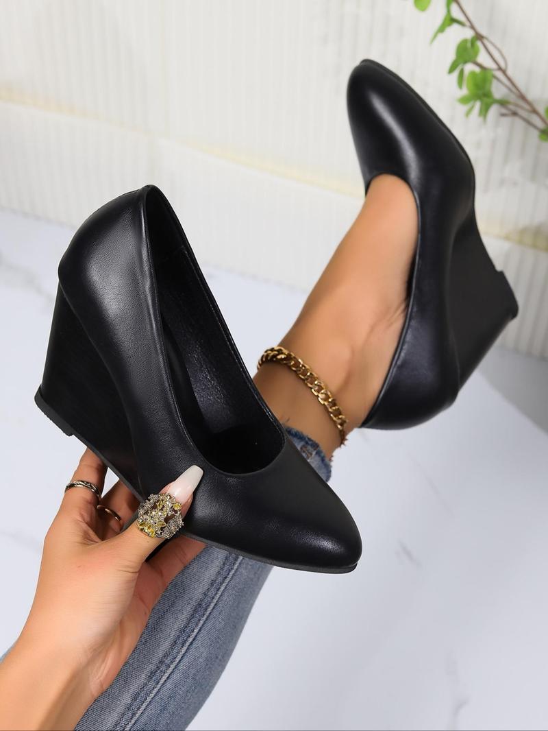 Product Introduction of Women's Fashionable Solid Color Wedge Ankle Boots, Elegant Round Toe High Heel Shoes for Party, Daily Clothing Decor for Women & Girls 8