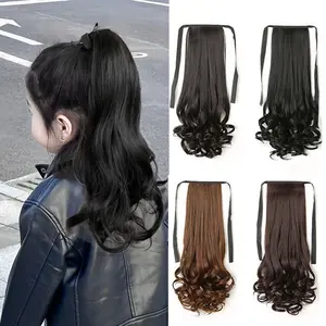Wig Ponytail Anak Rambut Palsu Extension Hair Clip Ponytail Model Pendek Keriting 35cm Ponytail Curly Tali Fashion Poni
