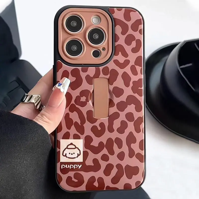 Fashion Leopard Pattern Phone Case with Ring Holder, Shockproof Phone Protective Cover, Phone Accessories Compatible with iPhone 16 15 14 13 12 11 Pro Max, Casing 6