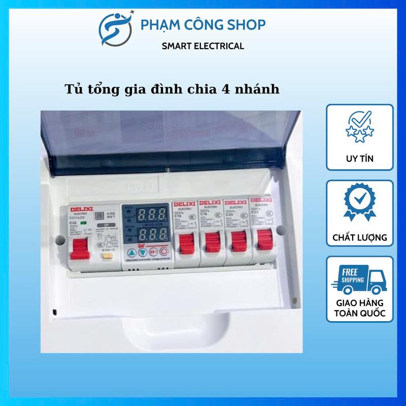  Tủ điện tổng cho gia đình chia 4 nhánh 4 khu vực khác nhau. Chống giật chống rò+ chống cao áp thấp áp+ chống châp cháy. 