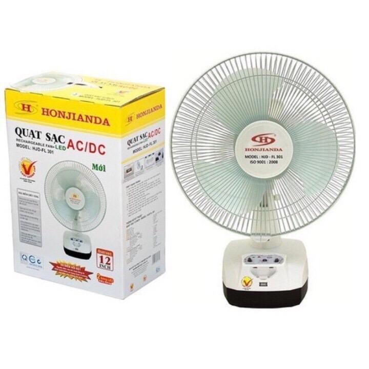 Quạt Tích Điện HONJIANDA 2 Chế Độ AC/DC mã 301