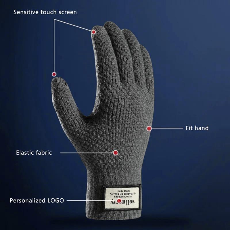 Winter Men Knitted Gloves Touch Screen High Quality Male Mitten Thicken Warm Wool Cashmere Solid Color Men Business Gloves 5