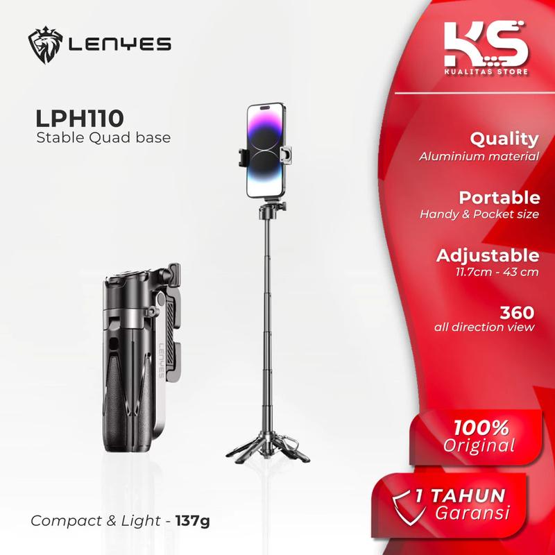 LENYES LPH110 Super Mini Tongsis Tripod Stick Selfie Vlog with LED Light Bluetooth Remote Monopod 0