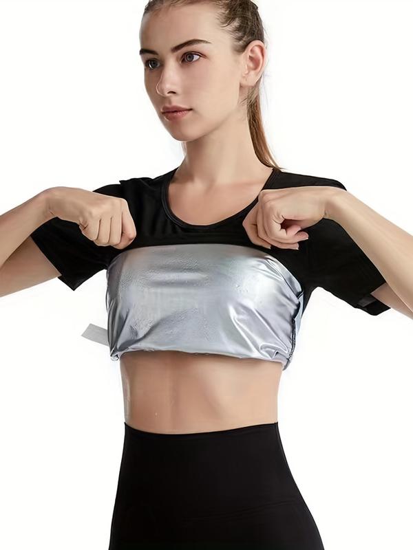 Women's Solid Round Neck Short Sleeve Sports Tee, Casual Style Crew Neck Sauna Top for Workout Gym Running Wear, Women Sport & Outdoor Clothing for Summer 4